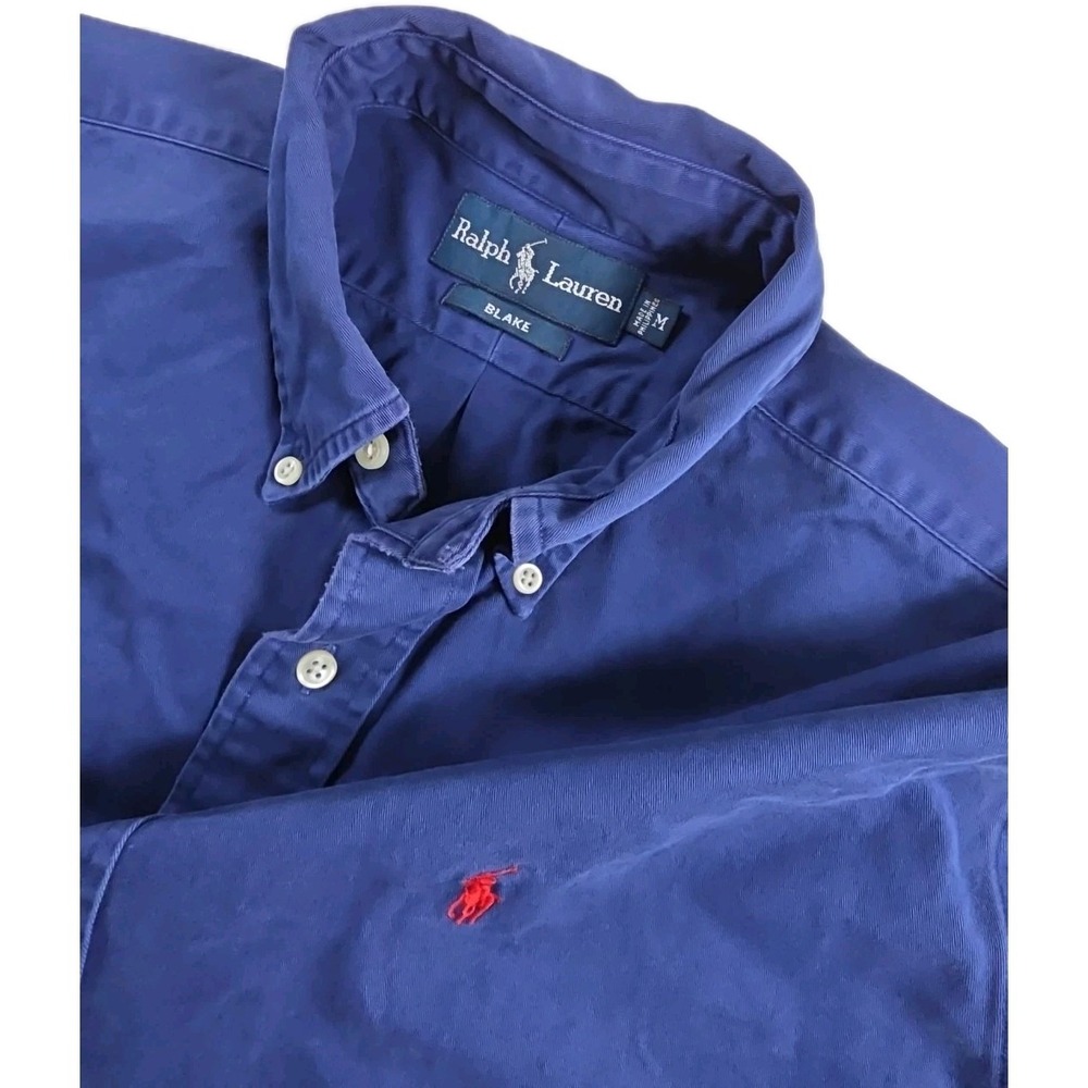 Ralph Lauren Blake Shirt Mens M Blue Vintage 90s Cotton Red Pony Button Down